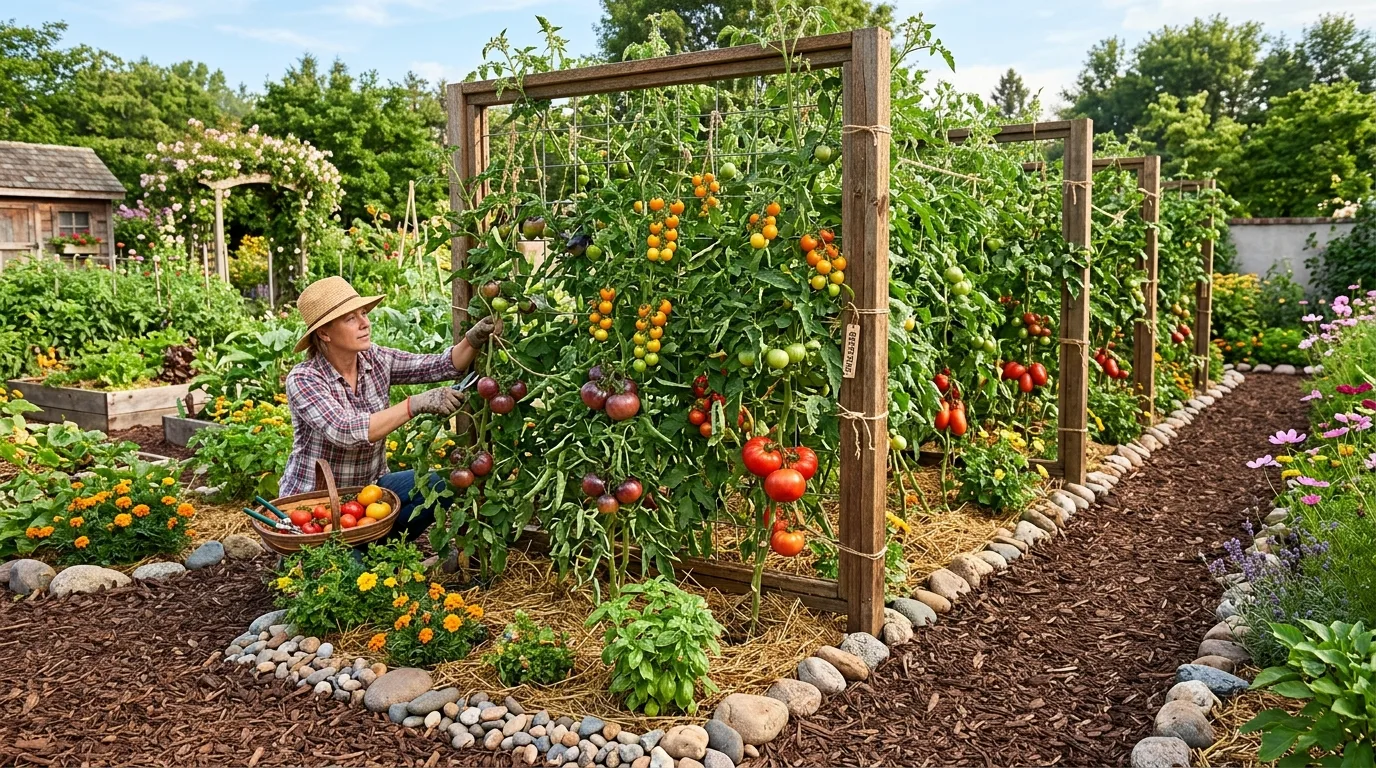 Vertical Trellis for Mixed Tomato Varieties